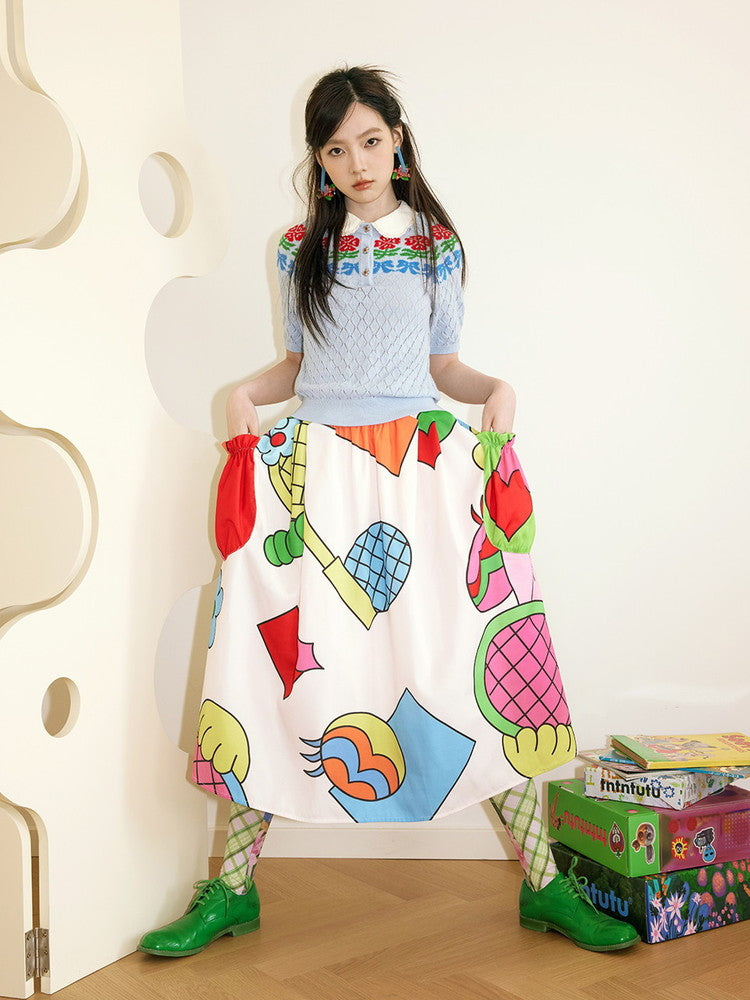 Flower Vivid Unique Flare Cute Fancy Long-Skirt