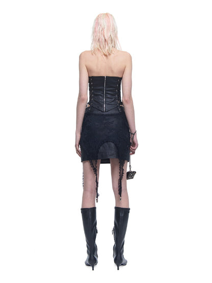 Leather Lace-Up Tight Punk Heavy Bustier＆Skirt