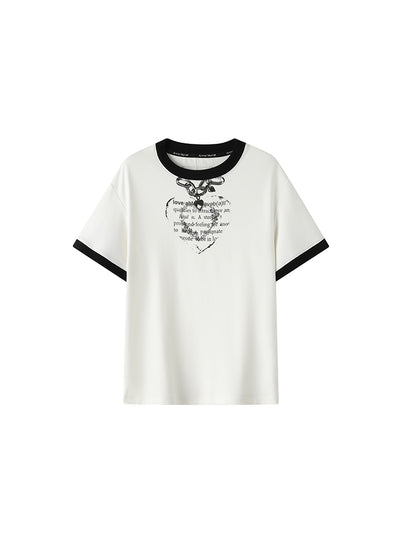 T-shirt monotone silhouette de faux-cou de coeur