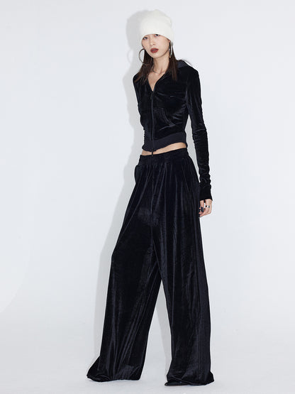 Velvet Set-Up Winter Plain Tops&amp;Pants&amp;Long-Skirt