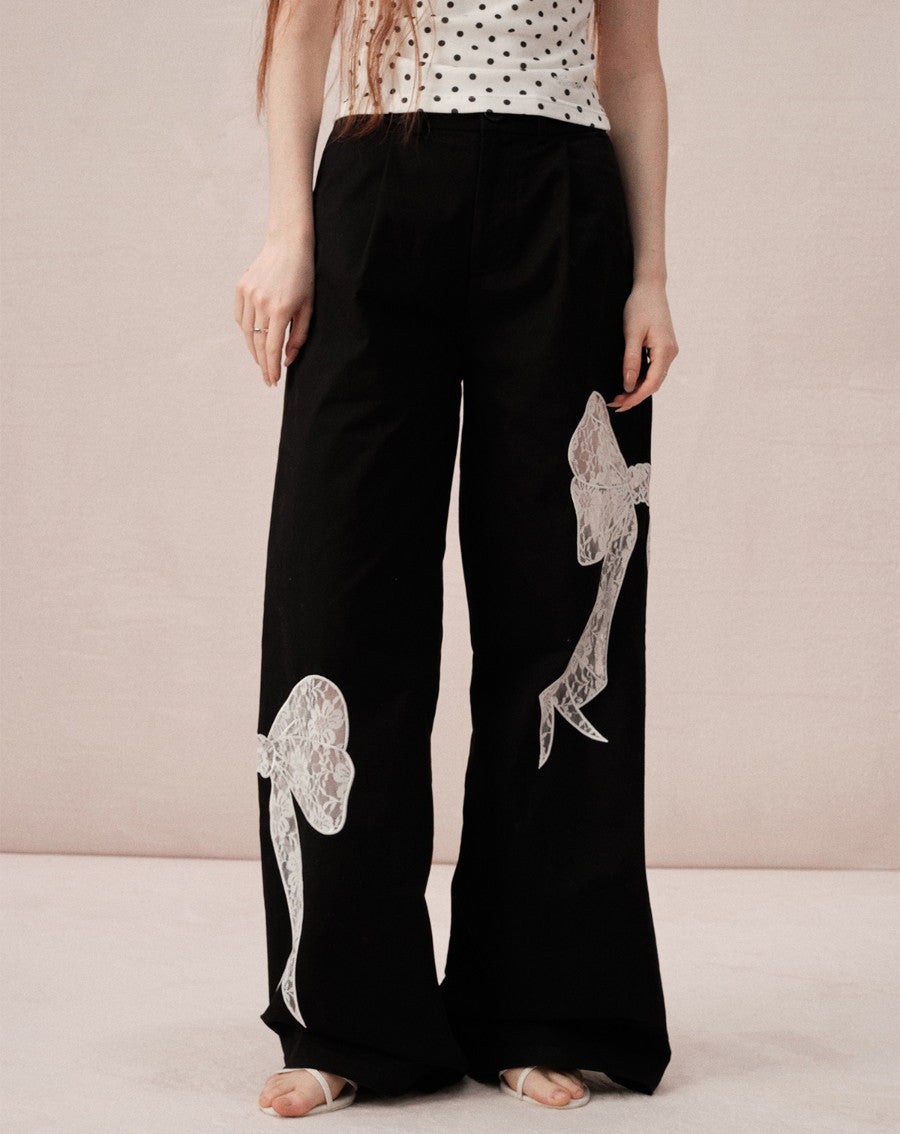 Lace Ribbon Cute Nichi Loose Wide-Pants