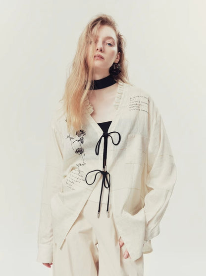 Watercolor Retro Oversize Big-Silhouette Long-Sleeve Shirt