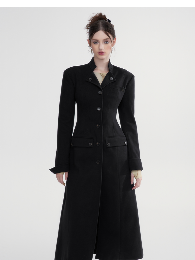 Curve Classy Wool Formal Flare Plain Long-Coat