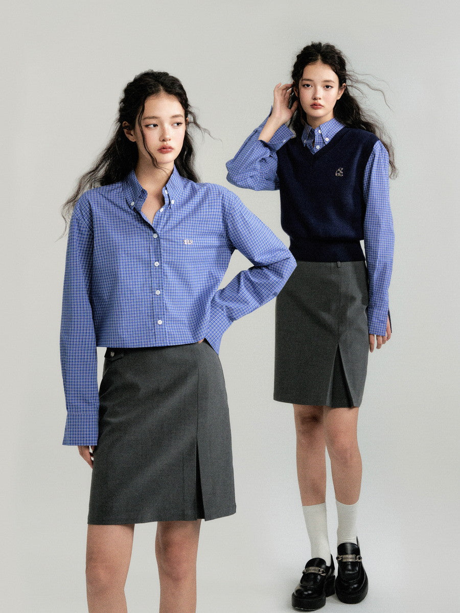 Simple Middle High-Waist Plain Skirt