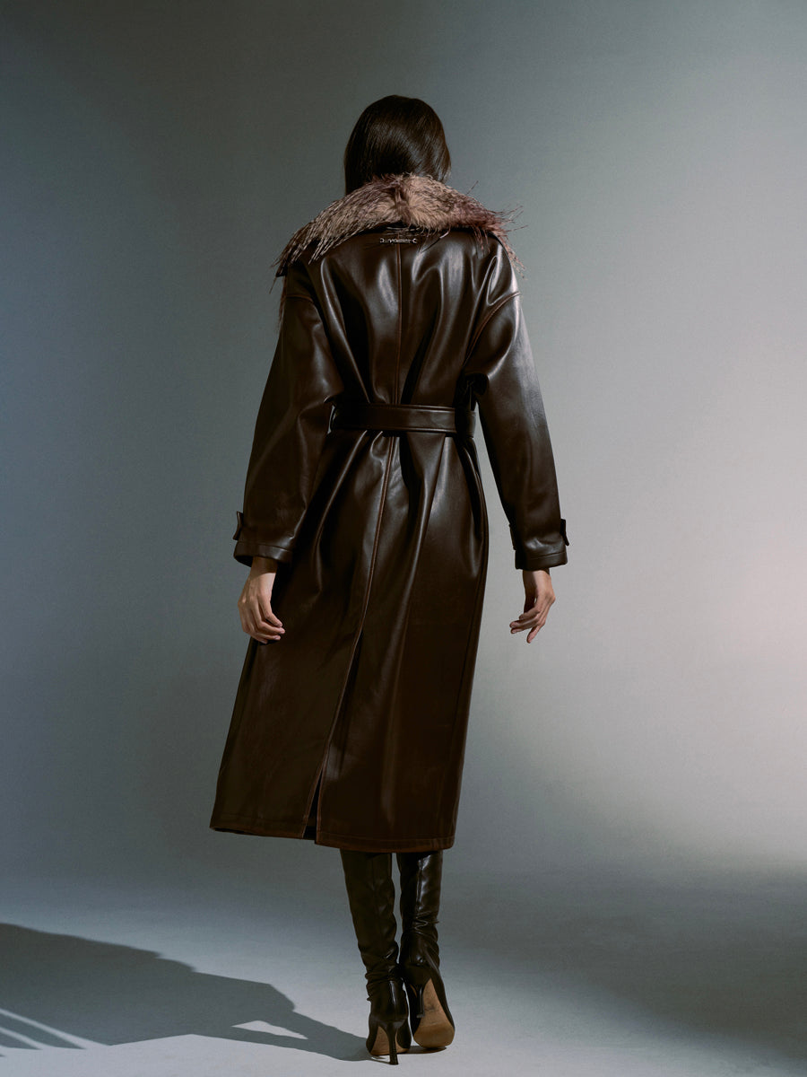 Leather Fue High-End Elegant Long-Coat