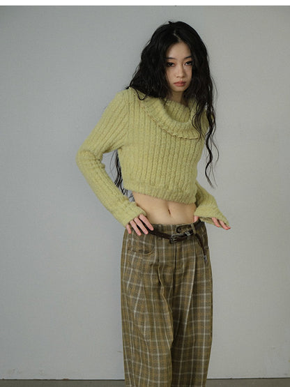 Drape Cropped Fluffily Retro Knit