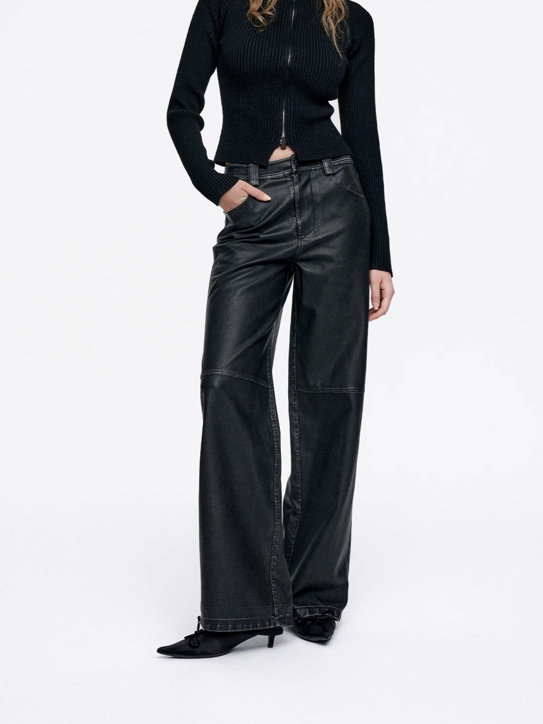 Pantalon en cuir haut de gamme simple chic simple simple chic lisse chic