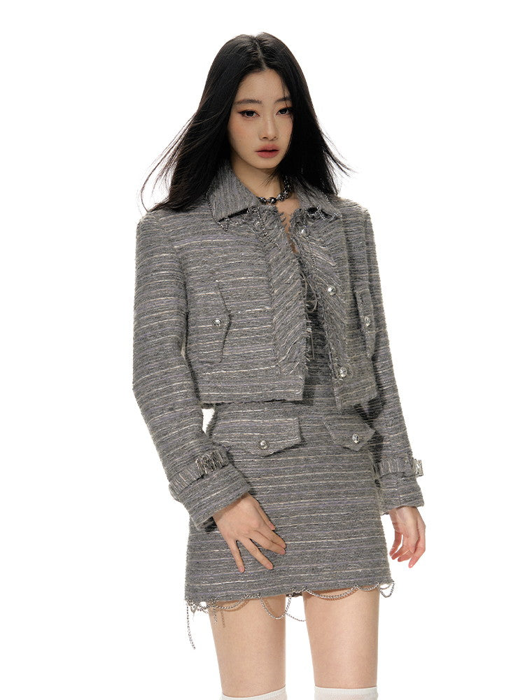 Retro Chic Chain Nichi Short Wool-Jacket