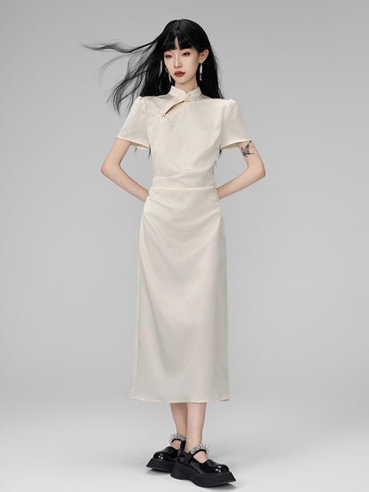 Long Embroidery China Mao-Collar Dress