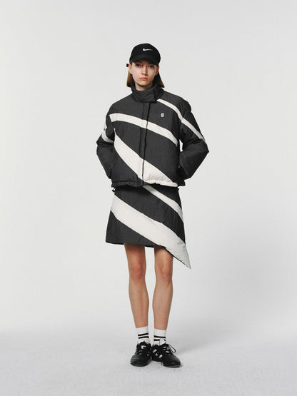 Asymmetry Cotton Quilting Monotone Jacket&amp;Skirt