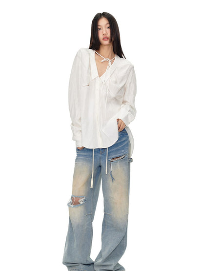 V-Neck Overszie Simple Casual Blouse