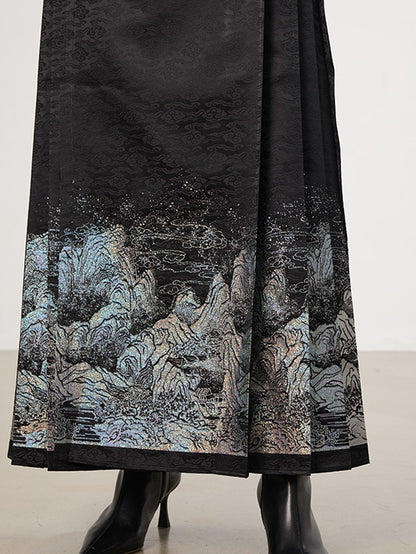 China American-Sleeve Embroidery Chic High-End Blouse＆Long-Skirt