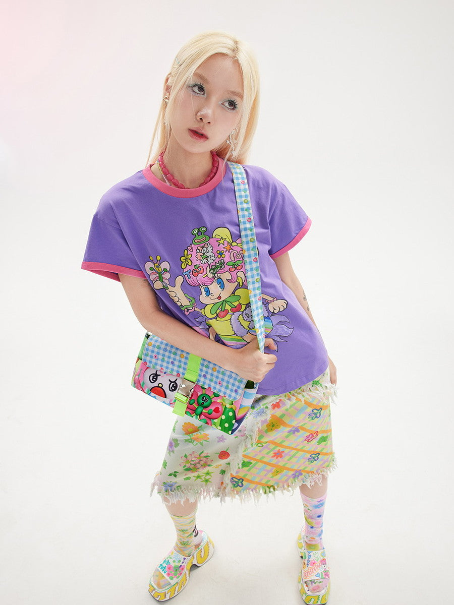 Girl Three-Dimensional Crew-Neck Comic Fancy T-Shirt