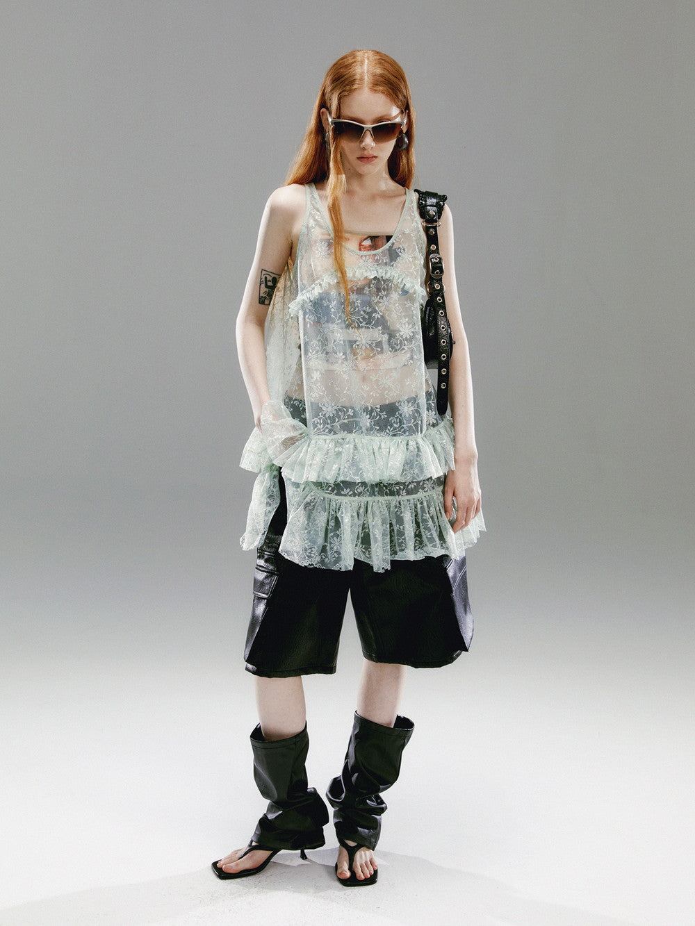 See-Through Tiered Flower Sleeveless Tops