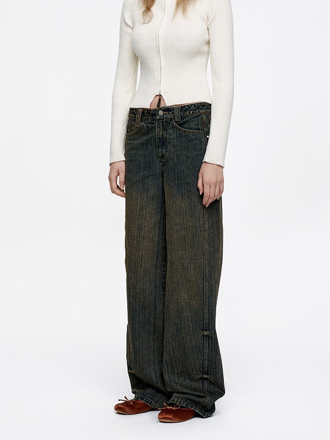 Denim Loose Balloon Casual Plain Wide-Pants