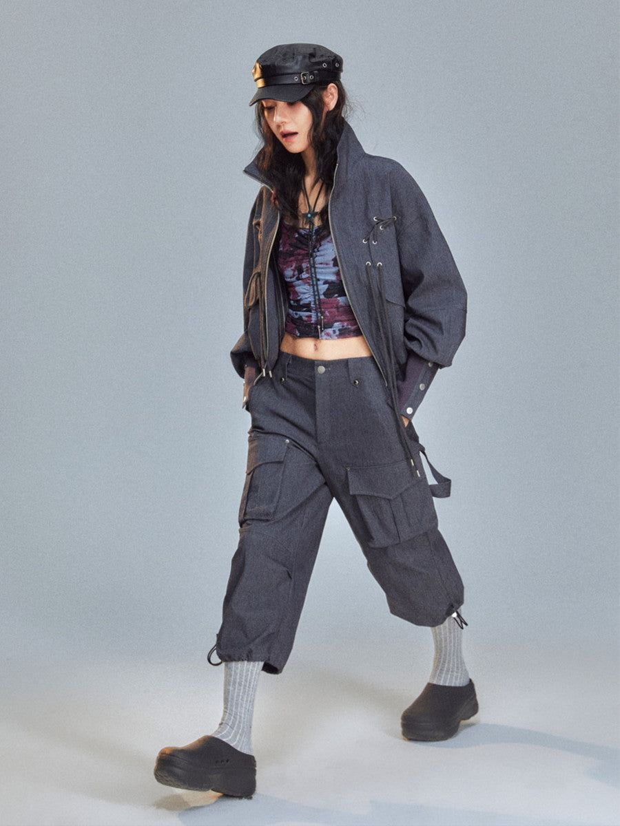 Casual Cropped Side-Pocket Sporty Cargo-Pant