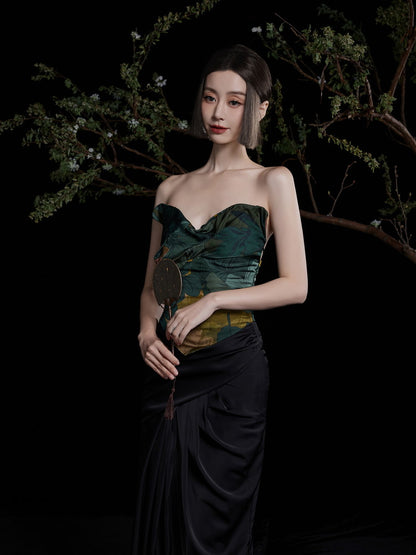 Set-Up Botanical Frill Chic Bare-Top＆Long-Skirt