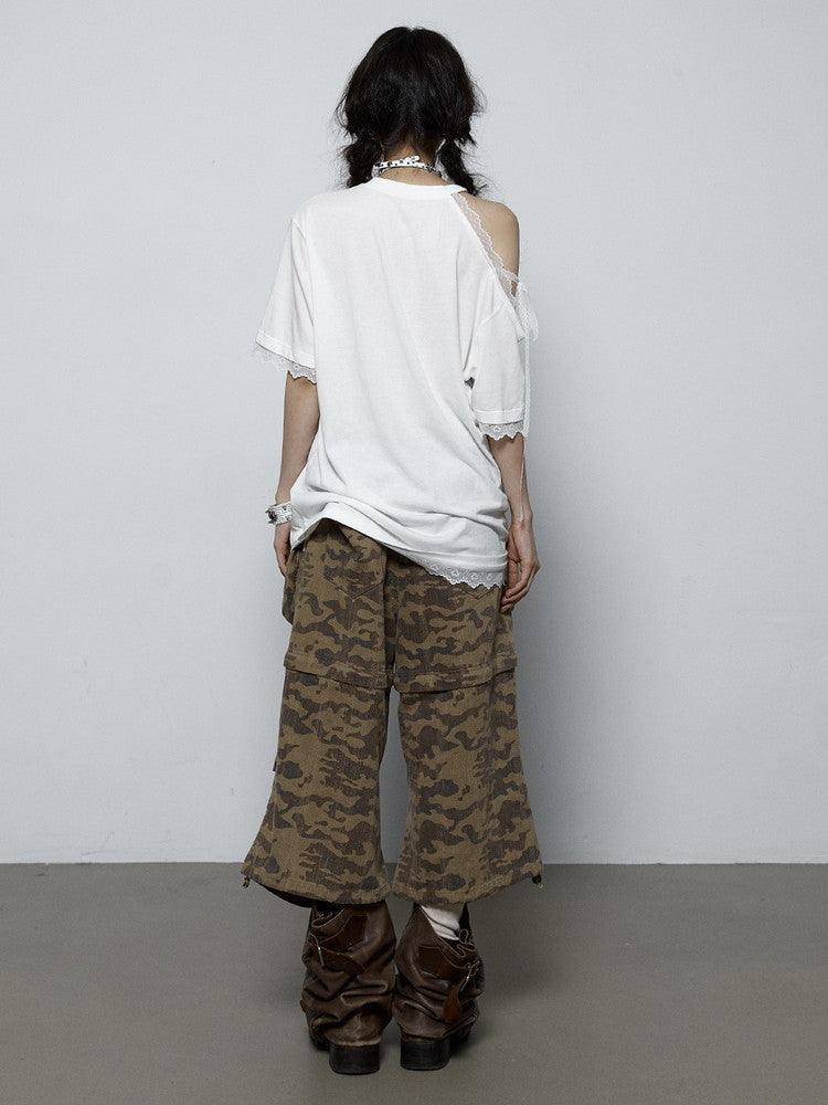 2Way Camouflage Cargo Casual Drawstring Half-Pants