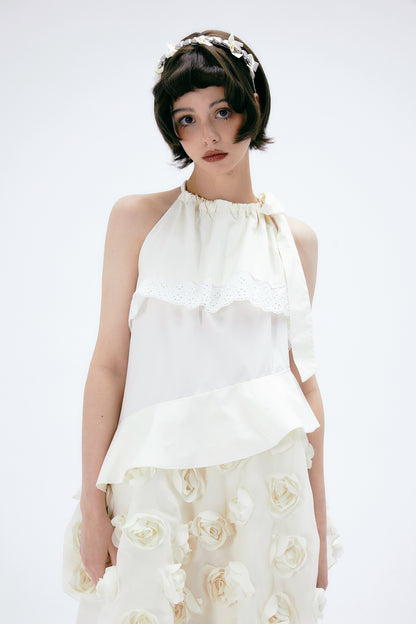 Lace Asymmetry Sleeveless Flare Blouse