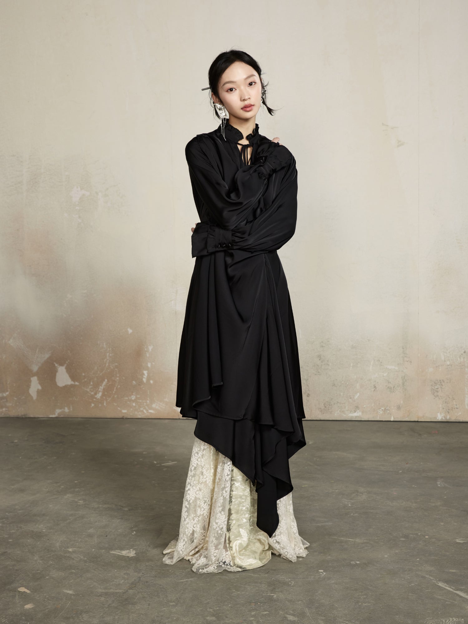 Drape Classy Nichi Oversize Thin Asymmetry Long-Shirt