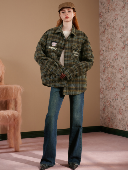 Betty Badge Checked Retro Oversize Flannel-Shirt