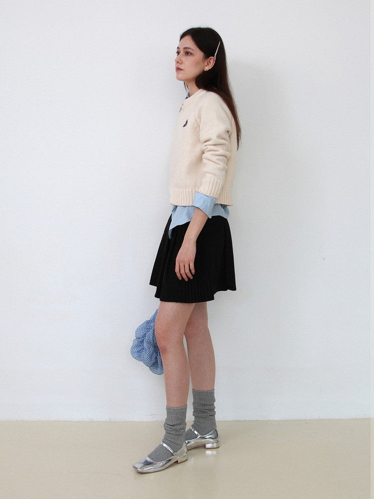 Zip No-Collar Patch Short Knit