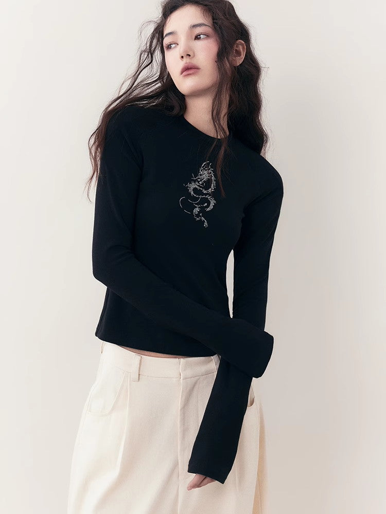 Dragon Watercolor Crew-Neck Simple Slim Knit