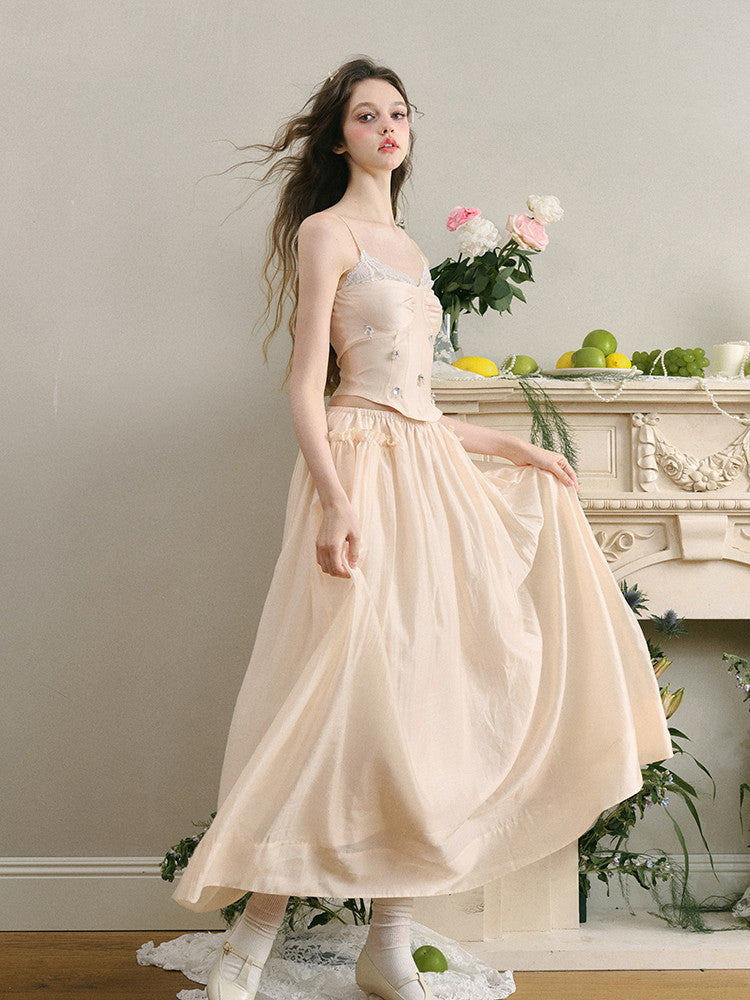 Set-Up Pearl Flower Bijou Ciffon Classy Camisole＆Long-Skirt