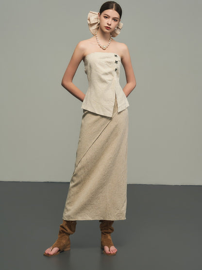 Cotton Natural H-Line Plain Long-Skirt