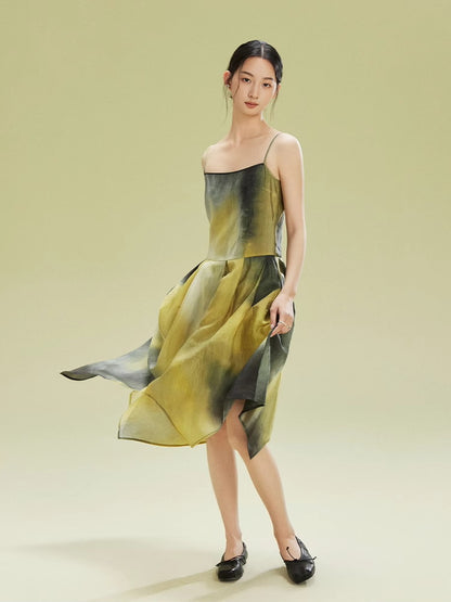 Tie-Dye Asymemtry Gradation Camisole Dress