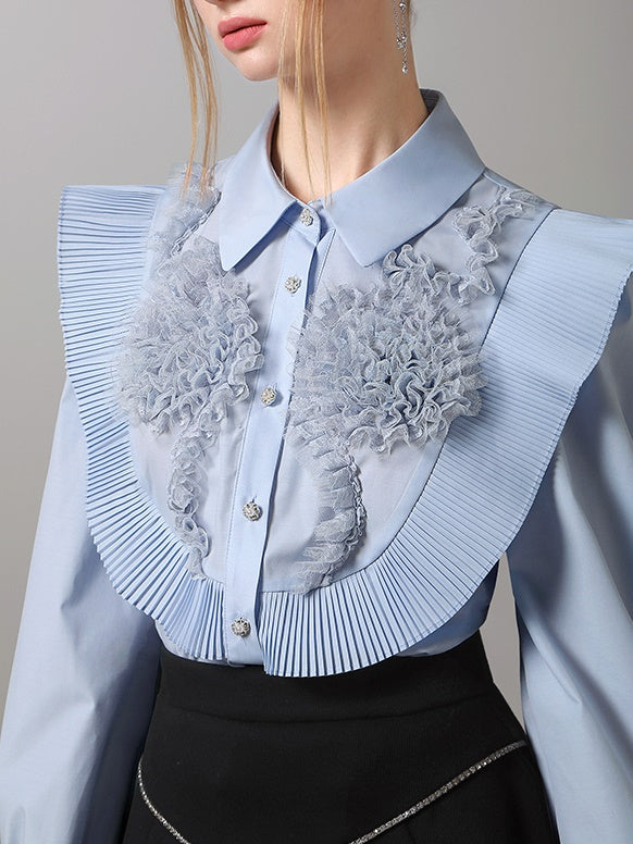 Flower Big-Collar Retro Pleats Nichi Blouse