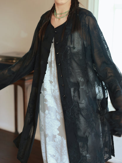 Embroidery Flower Sheer Oversize Shirt