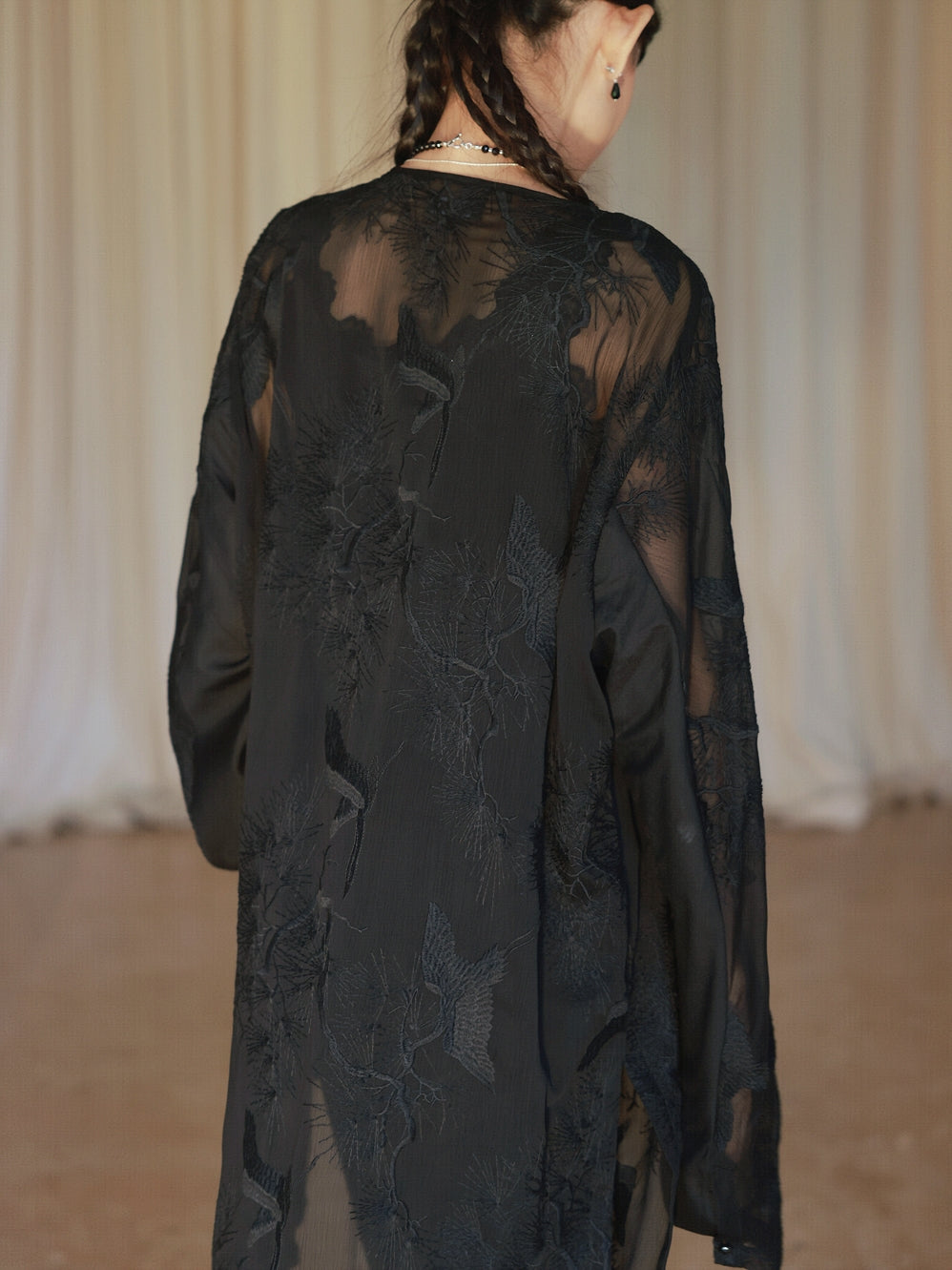 Embroidery Flower Sheer Oversize Shirt