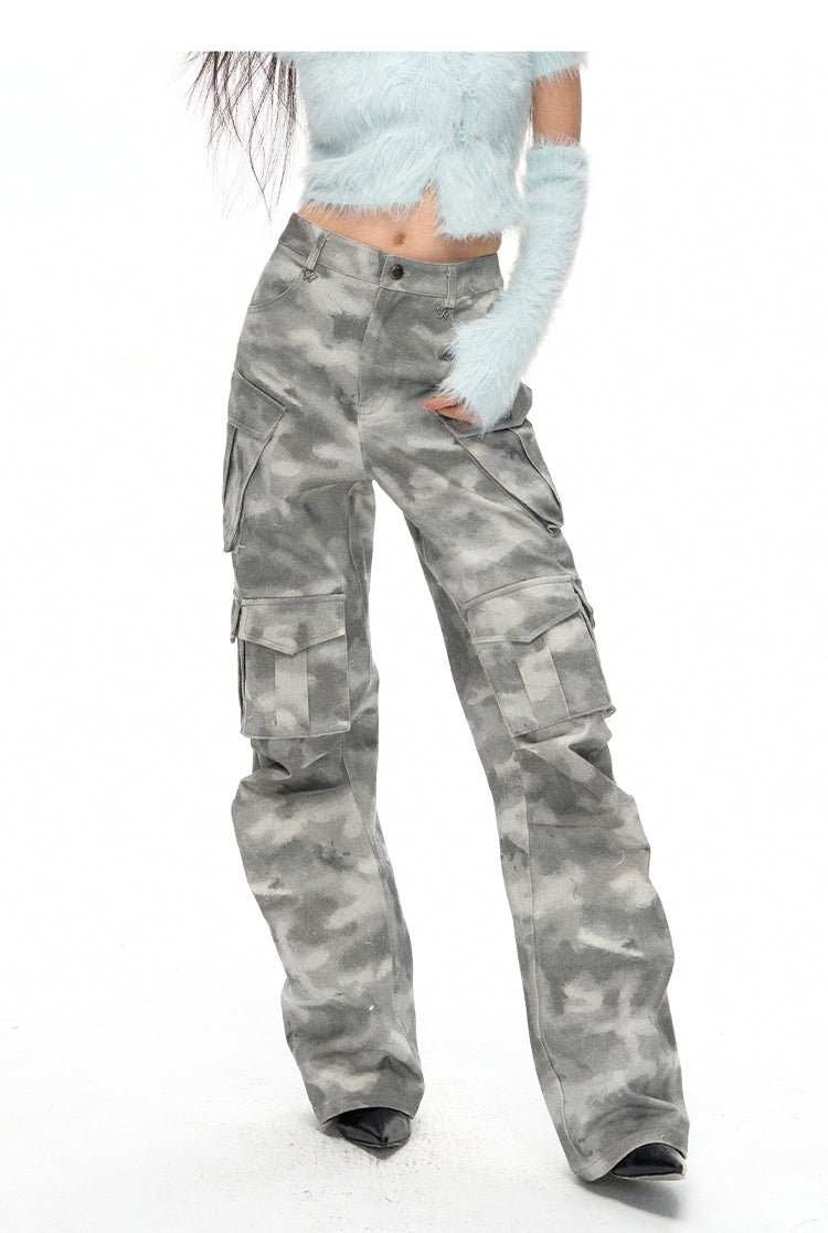 Camouflage de poche latérale Casual Wide Sporty Cargo-Pants