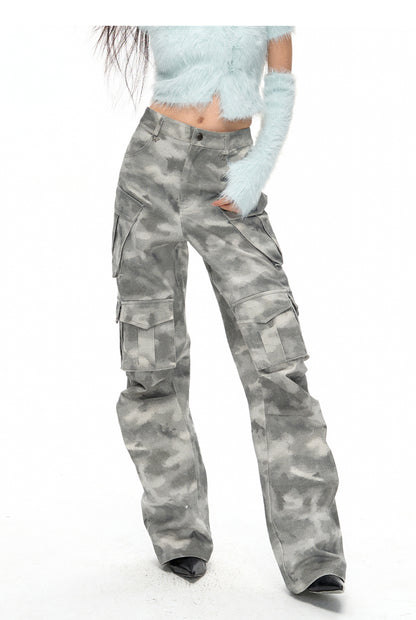 Side-Pocket Camouflage Casual Wide Sporty Cargo-Pants