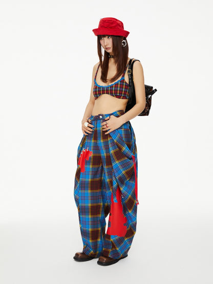 Checked Retro Girly Rabbit Silhouette Wide-Leg Nichi Casual Pants