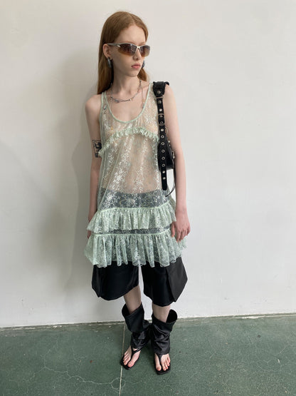 See-Through Tiered Flower Sleeveless Tops