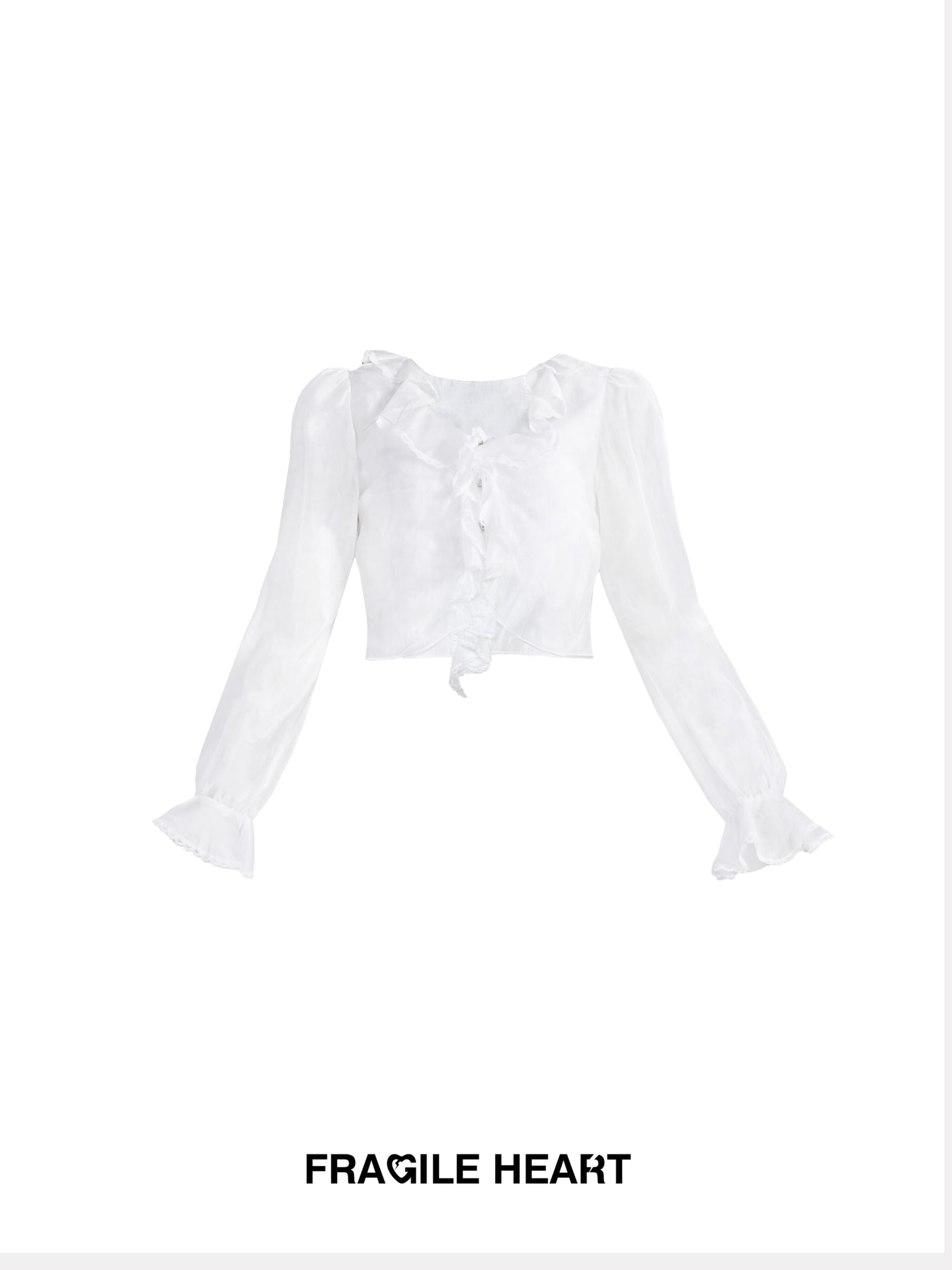 Frill Candy-Sleeve Sheer Short Cardigan