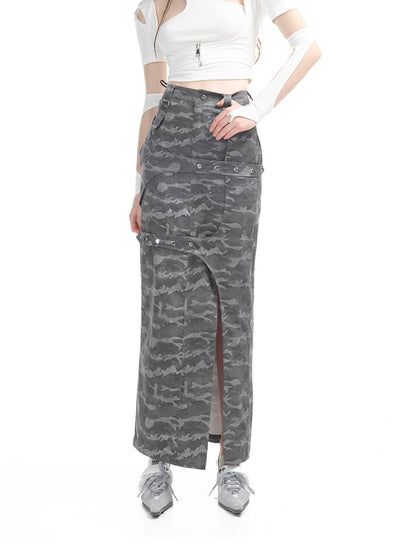 Camouflage Casual Cropped Tight Tops&amp;Long-Skirt