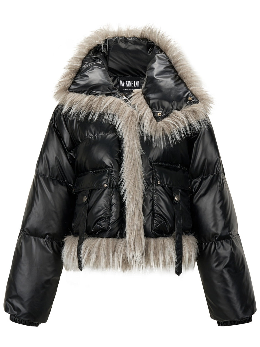 Volume-Fur Plain High-End Smooth Short Stand-Collar Dowm-Jacket