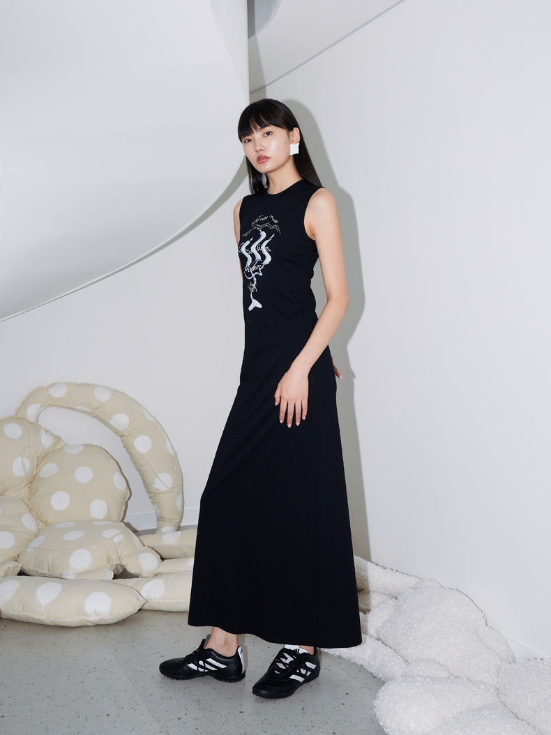 Sleeveless Long Casual Slim Paint One-Piece