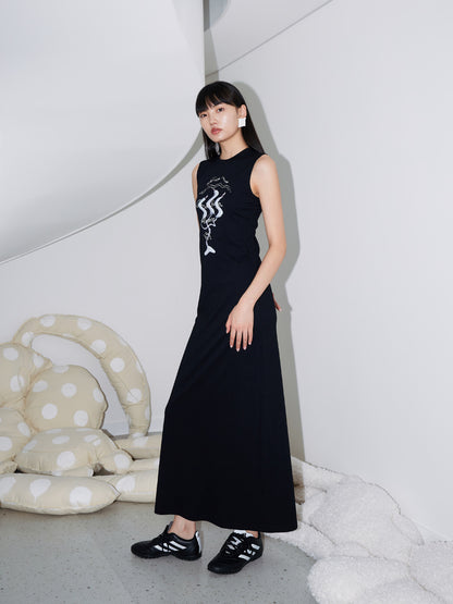 Sleeveless Long Casual Slim Paint One-Piece