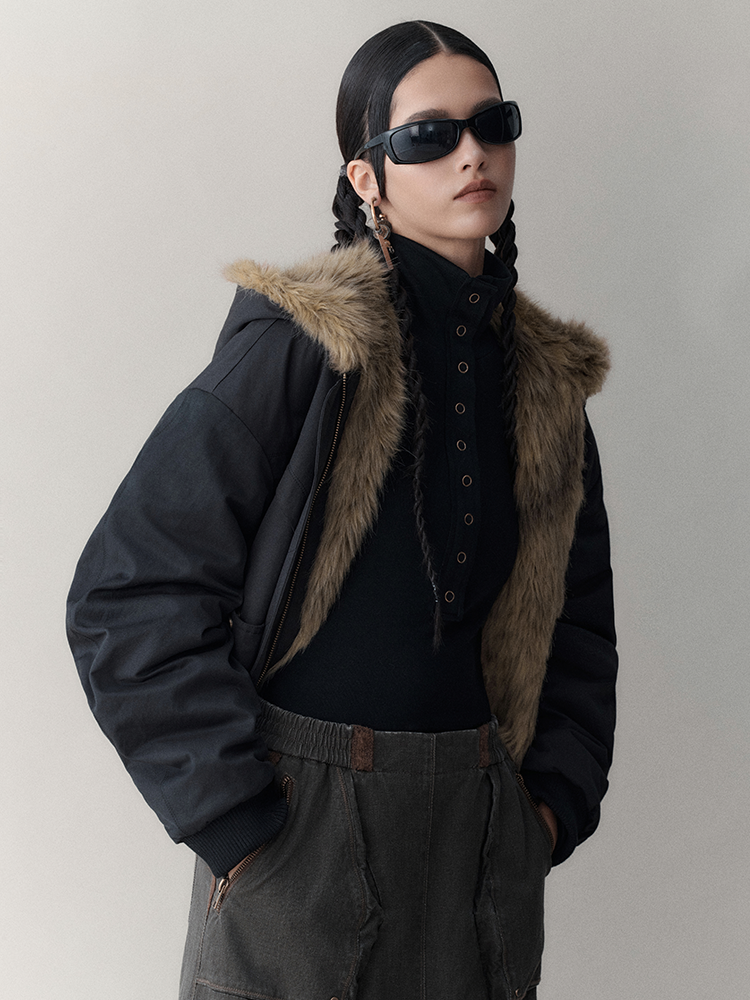 Reversible Luxus flauschig Hoodie High-End Fur-Jacket