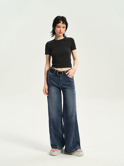 Crew-neck Cropped Plain T-shirt