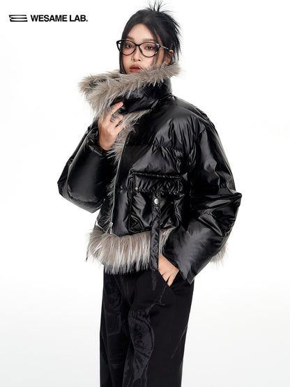 Volume-Fur Plain High-End Smooth Short Stand-Collar Dowm-Jacket