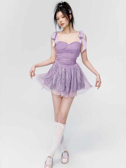 Lace Ribbon Princess Fluffily Dress One-Piece