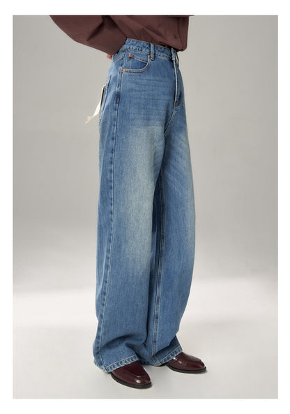 Denim Washed Casual Straight Plain Loose Pants