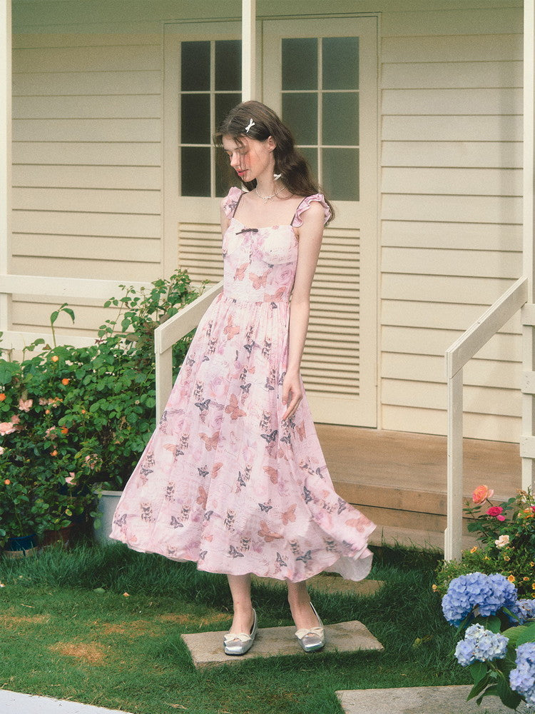 Lace-Up Butterfly Fairy Frill Long Summer Dress Lace-Up Butterfly Fairy Frill Long Summer Dress