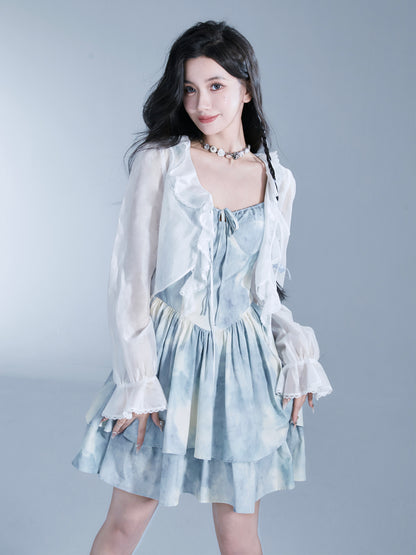 Rüschen Candy-Sleeve Sheer Short Cardigan