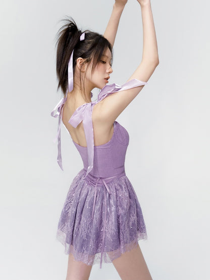 Lace Ribbon Princess Fluffily Dress One-Piece